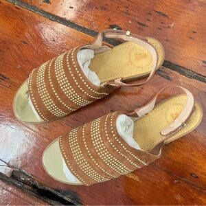 French Connection Tan Beaded Sandals